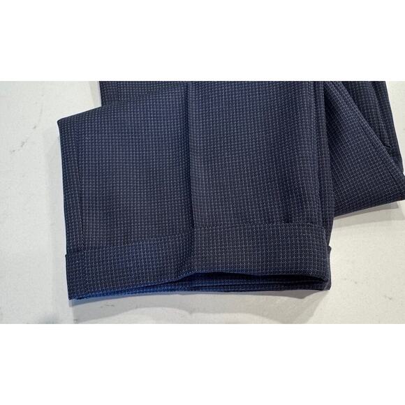 BOSS Hugo Boss Navy Virgin Wool Pants Men’s Size 38R Blue Check Classic Cuffed - Picture 4 of 14